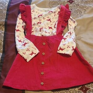 Carter's Pink Corduroy Dress with White Reindeer Top